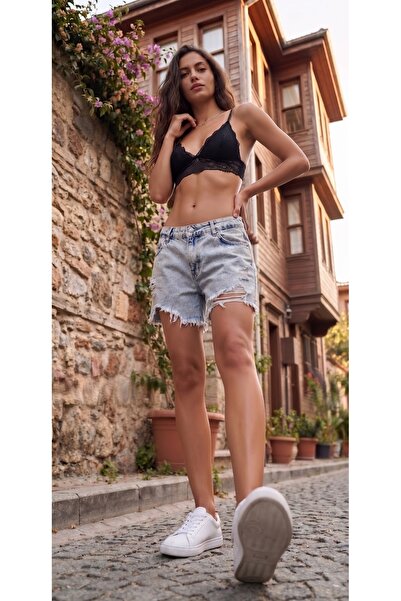 REDZARRAM Μπλε Μίνι Τζιν Σορτς