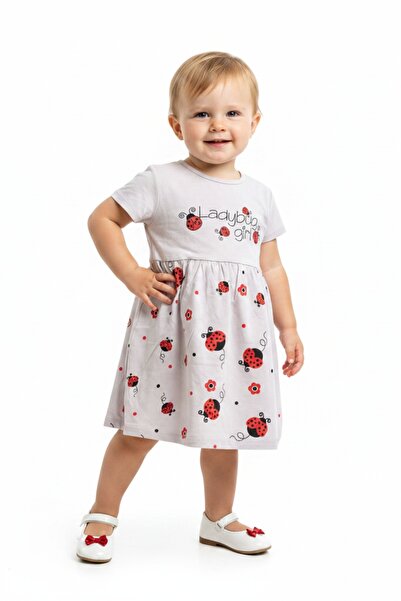 Toontoy Baby Girl Crew Neck Short Sleeve Printed Dress with Waist Belt 22270