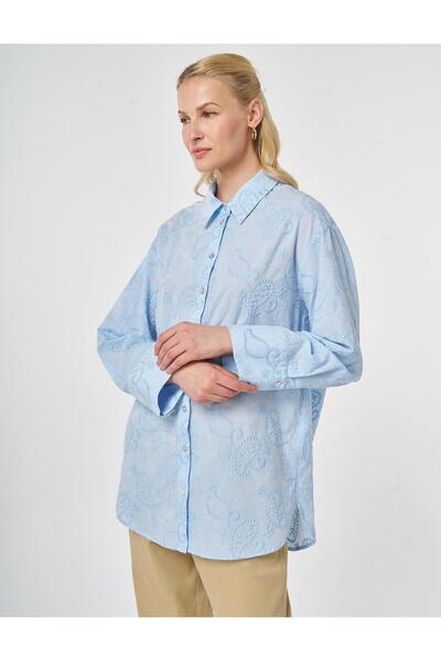 Kayra %100 Pamuklu Floral İşlemeli Tunik Ekru