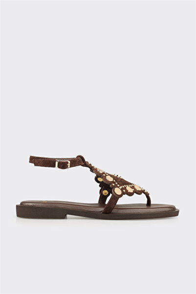 Elle Shoes Kahve Deri Kadın Sandalet