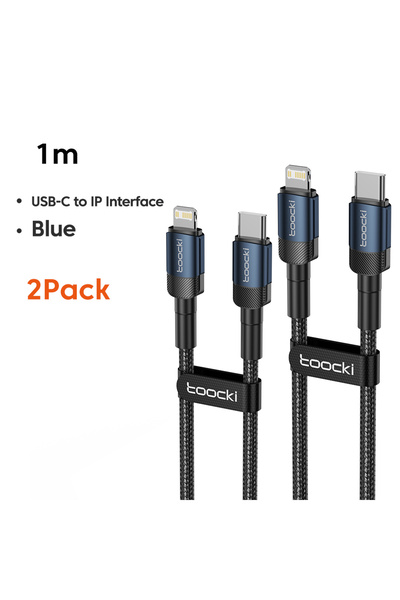 Choice14 كابل Toocki أزرق بطول 1 متر، قطعتان، Toocki PD 20W USB C إلى كابل لا...
