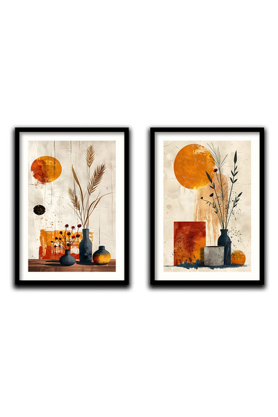 VIZIO Rafinament Estetic, set 2 tablouri abstracte inramate, pentru living, d...