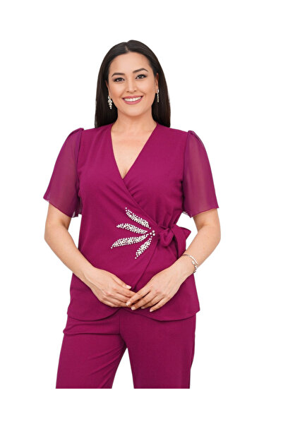 rotop Κομψό Κοστούμι, Καμέλια, Παντελόνι και Μπλούζα με Πολύτιμες Λεπτομέρειες