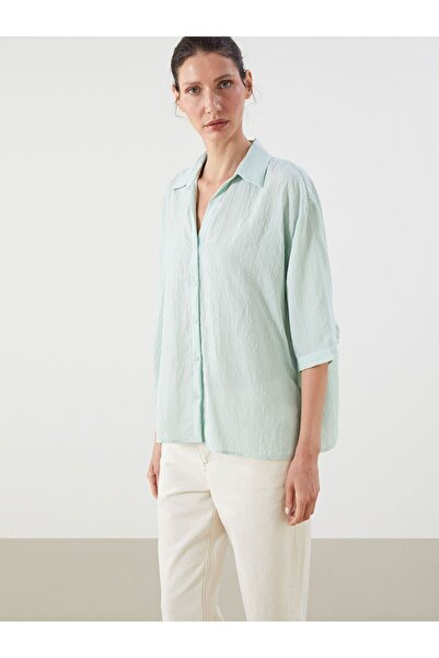 LC Waikiki Lcwaikiki classic green striped women's shirt