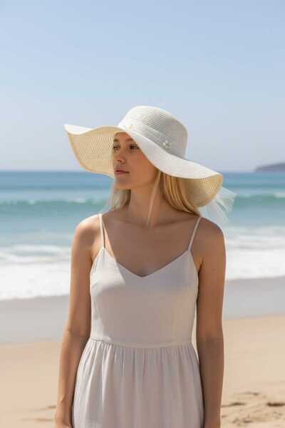 Aware Time Γυναικείο Ψάθινο Καπέλο Φόρτρ με Κορδέλα και Πέτρες