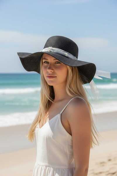 Aware Time Γυναικείο Ψάθινο Καπέλο Φόρτρ με Κορδέλα και Πέτρες