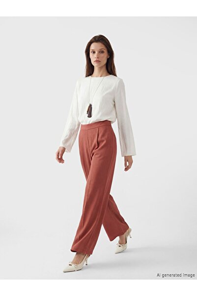 LC Waikiki Lcw Modest Red Elastic Waist Wide Leg Women's Trousers