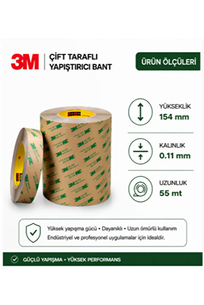3M 468MP Çift Taraflı Transfer Bant 154 mm x 55 mt Süper Güçlü Yapıştırıcı 0....