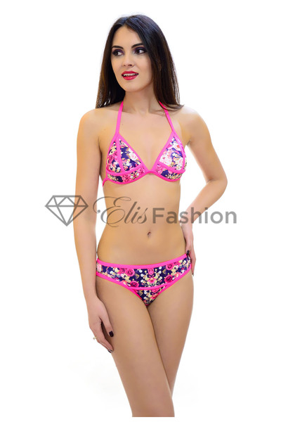 Elis Fashion Costum de Baie roz din doua piese cu imprimeu floral