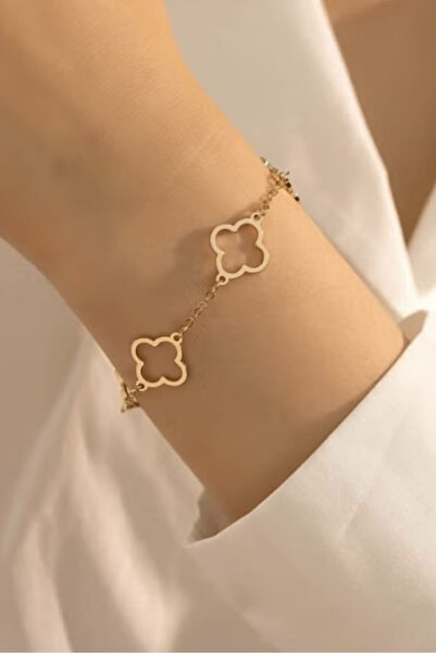 Aike Titanium steel hollow four-leaf clover bracelet simple thin chain adjust...