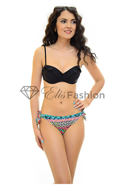 Elis Fashion Costum de Baie din doua pese cu sutien negru si slip multicolor