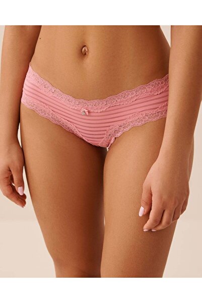 La Vie en Rose Mesh Stripe and Lace Trim Cheeky Panty