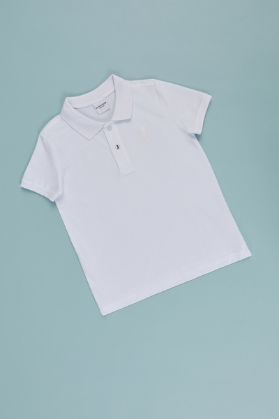 U.S. Polo Assn. تي شيرت أساسي أبيض بياقة بولو للأولاد 50320118-VR013