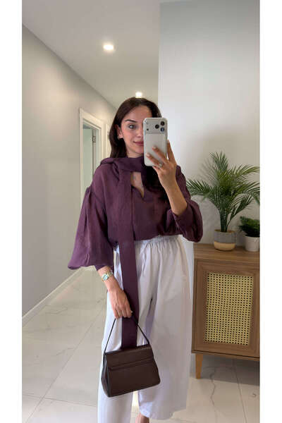 BİRCANÇİL Μπλούζα Aledos με λεπτομέρεια δέσιμου σε χρώμα μούρι