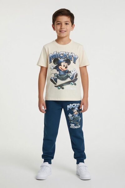 Cansın Mini Blue Skateboarder Character Printed T-Shirt Boys' Tracksuit Set 2...