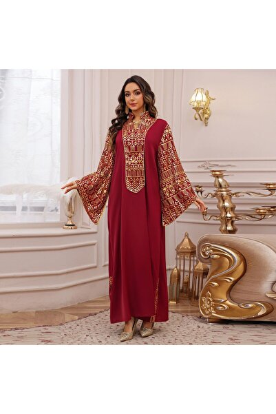 Greneric Muslim Women Abaya Dress with Gold Embroidery
