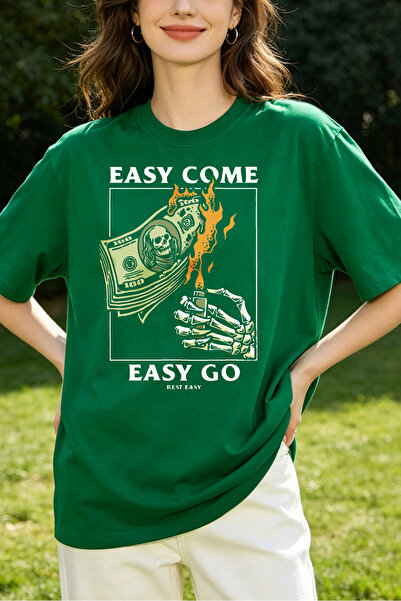 Fleck تي شيرتات نسائية بتصميم جرافيك Money Skeleton Flame بأسلوب كاجوال واسع ...