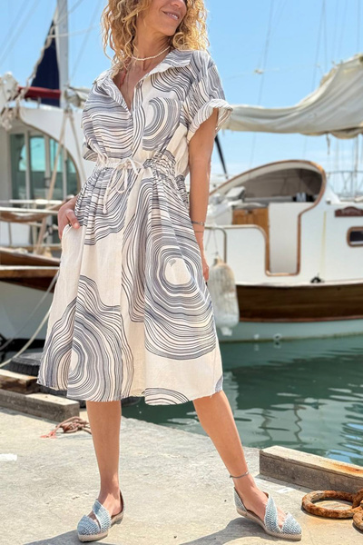 Güneşkızı Ιταλικό μπεζ πουκάμισο με γιακά με γεωμετρικό σχέδιο, τσέπες, ελαστ...