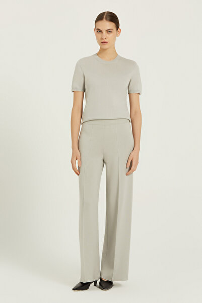 Triko Mısırlı Light Gray Ribbed Detailed Women's Trousers