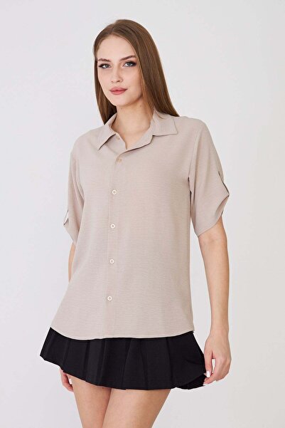 Sortie Γυναικείο πουκάμισο με υφή Aerobin με μισό μανίκι και άνετη εφαρμογή