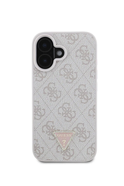 Guess iPhone 16 Uyumlu Kılıf Guess Lisanslı PU Deri Taşlı Üçgen Logo 4G Desen...