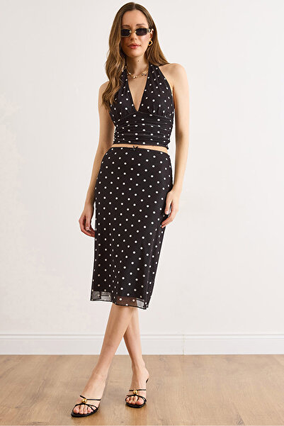 Olalook Γυναικεία φούστα από τούλι με μαύρη επένδυση και πουά ETK-19000427