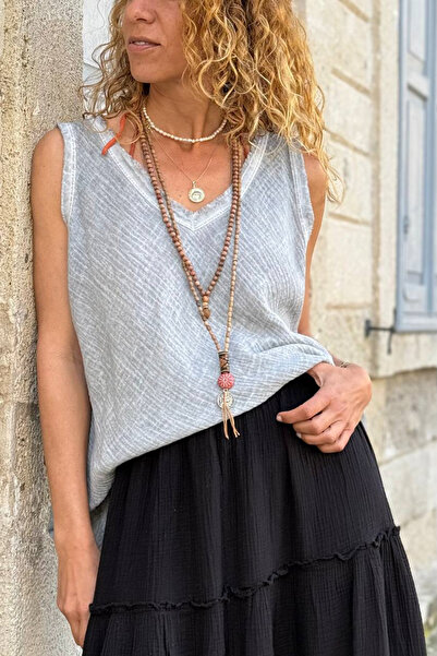 Güneşkızı Ιταλική γκρι μπλούζα με λαιμόκοψη σε σχήμα V, πλενόμενη, με ραφές, ...