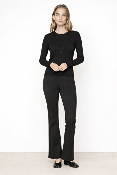 Triko Mısırlı Black Wide Leg Cropped Women's Trousers