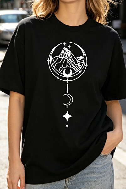 Fleck Womens T Shirts Mountain Moon And Stars Graphic Print Casual Loose Fit ...