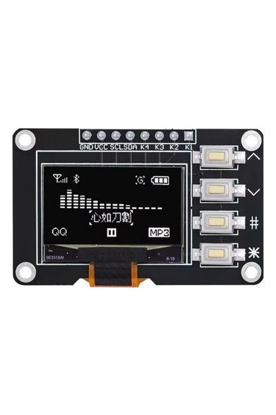 EmAyCenter 0.96 İnç 128x64 I2C OLED Ekran Modülü - 4 Butonlu SSD1315 Beyaz Gr...