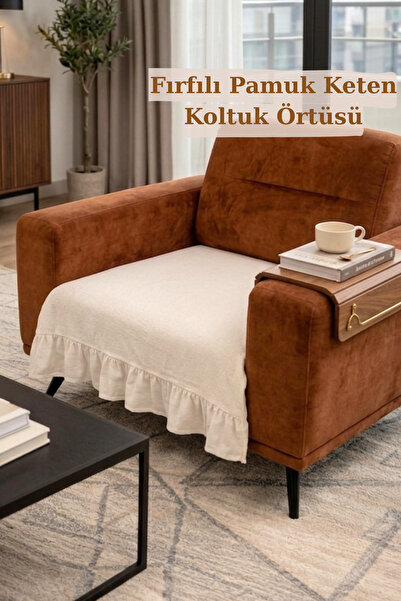 KAMİZ Fırfırlı Koltuk Örtüsü Bohem Pamuk Keten | Kaymaz, Yıkanabilir, Modern Şık Tasarım Tekli Koltuk
