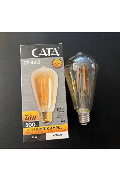 Cata 6 WATT DİMMERLENEBİLİR AMBER IŞIK 2700 KELVİN AMBER CAM 500 LÜMEN ST64 E...