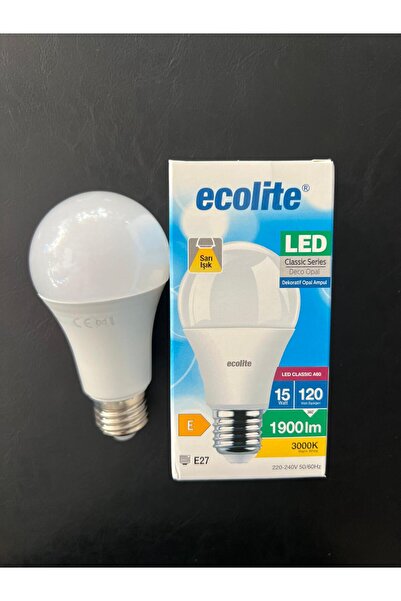 Ecolite 15 WATT GÜNIŞIĞI 3000 KELVİN OPAL CAM 1900 YÜKSEK LÜMENLİ A60 MODEL E...
