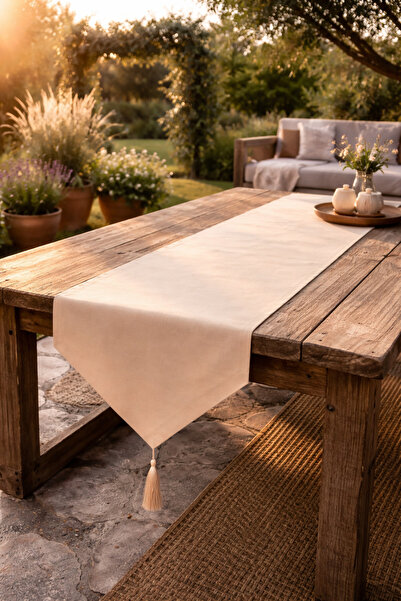 Econice Light Brown Duck Linen Decorative Runner 40 X 140 cm