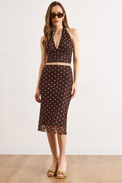 Olalook Γυναικεία καφέ φούστα από τούλι με πουά ETK-19000427