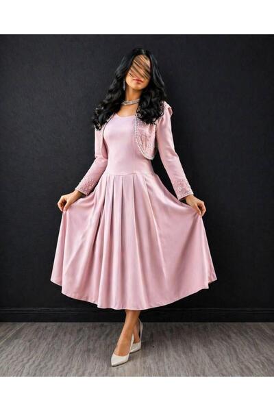 Jood Pink Midi Dress with Pearl Detailing and Jacket