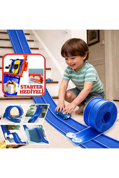 GOOD SIGN Blue Color Flexible Race-Action Track with Suction Cups and Start G...