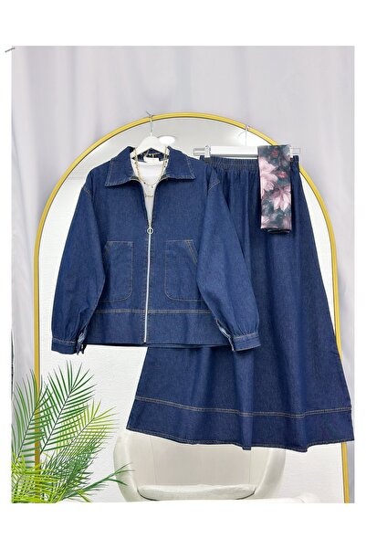 YEDİLALE Jeans Jacket and Skirt Two-Piece Set with Side Pockets and Zipper [E...