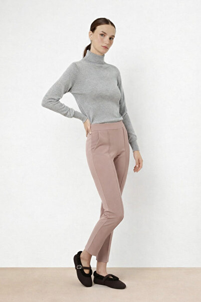Triko Mısırlı Camel Ribbed Stitched Women's Trousers
