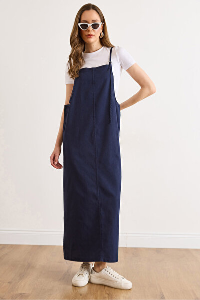 Olalook Γυναικείο φόρεμα σε μπλε ναυτικό χρώμα με ρυθμιζόμενο λουράκι και λεπ...