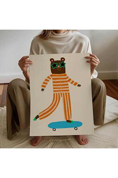 Pegziz Παιδικό Δωμάτιο με θέμα το Skateboarder Teddy Bear, αφίσα χωρίς πλαίσι...