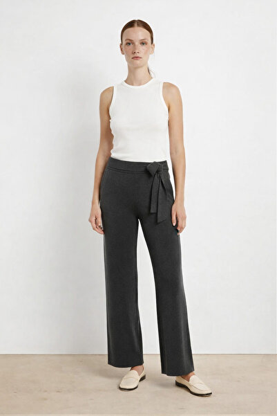 Triko Mısırlı Dark Gray Women's Trousers with Belt