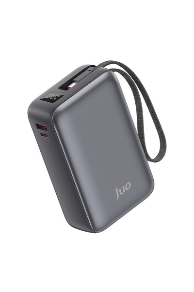 Juo 30000 mAh 65W LED Ekranlı USB-A + Type-C Dahili Kablolu Powerbank Taşınab...