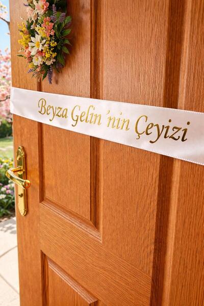 lafazan Çeyiz Kurdelesi Kapı İçin Kurdele | 4 cm Gold Gümüş Bride Gelin