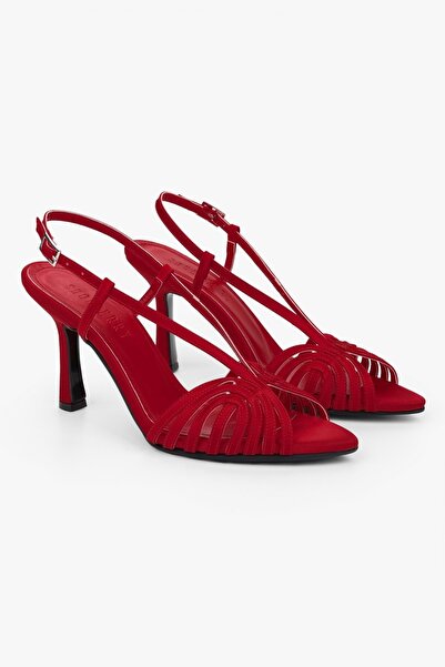 Shoeberry Γυναικεία παπούτσια Gloria Red Satin με τακούνι