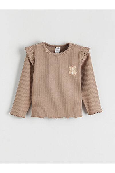 LC Waikiki Tricou cu mânecă lungă pentru fetițe, cu guler rotund și broderie ...