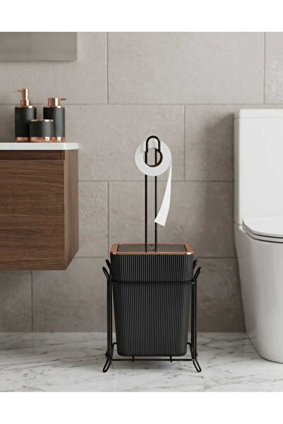 sitil eviniz Siyah-Bronz Telli 2'li Kare WC Kağıtlığı WC Fırçalığı Çöp Kovası...