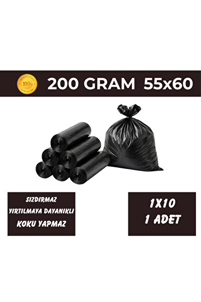 Yağmur Grup Endüstriyel Siyah Çöp Torbası 55x60 Orta Boy 10'lu 200 Gr Dayanık...