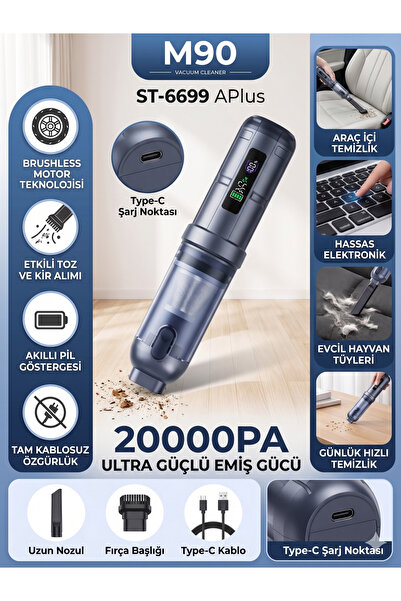 M90 20000PA Ultra Güçlü Fırçasız Motorlu Şarjlı Kablosuz El Süpürgesi (Ev ve ...