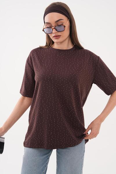 ŞİMAL Γυναικείο μπλουζάκι oversize με πέτρινο σχέδιο 260583